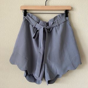 High-waisted Dusty Blue Paper Bag Waist Shorts, Size L